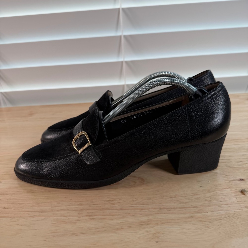 Salvatore Ferragamo Loafers Women's Black Leather Slip On Block Heel Buckle - 10 - Picture 5 of 12